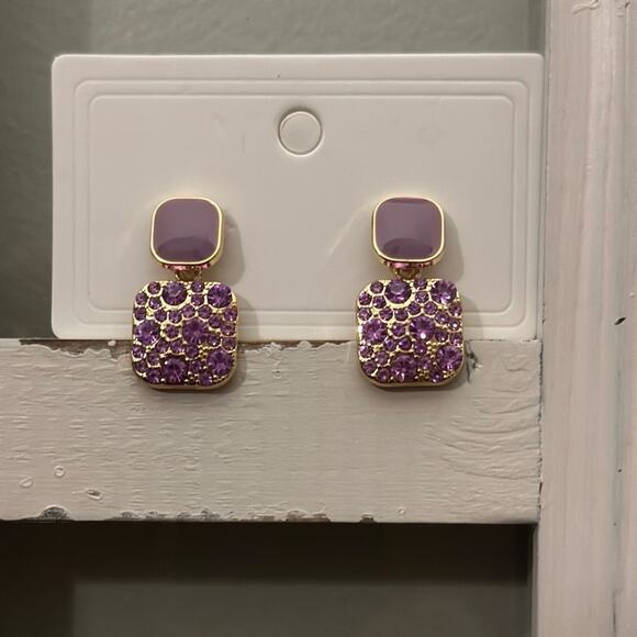 Square, metal, enamel, colored stone earrings. New. Very pretty. - Picture 1 of 4